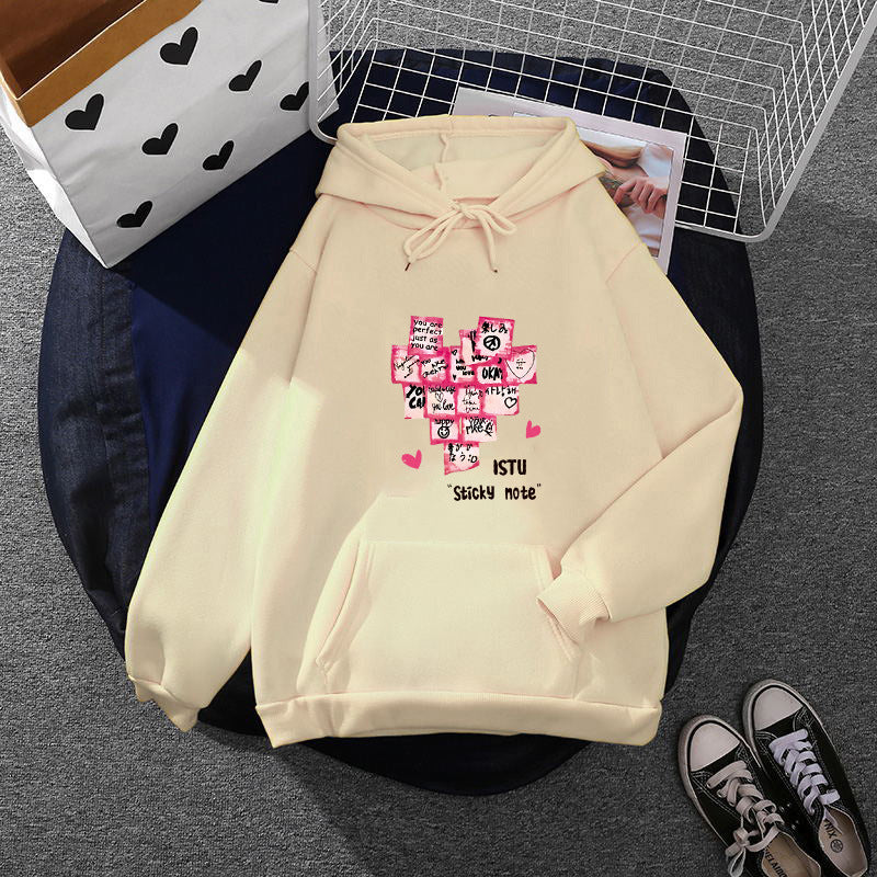 Damen nan Kapuzenpullover mit Sticky-Note Grafik, Kängurutasche und weichem Fleecefutter EB