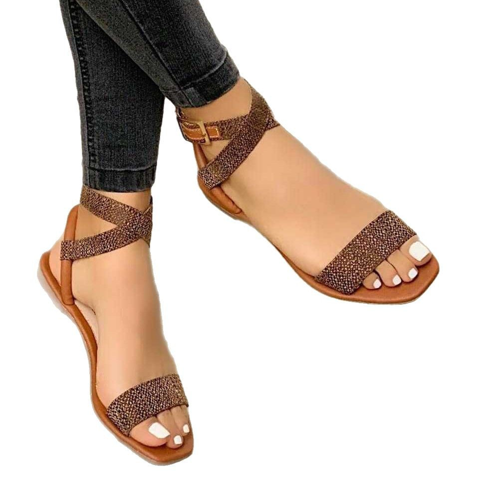 Damen Riemensandalen mit verstellbarem Kreuzriemen und funkelnden Akzenten EB