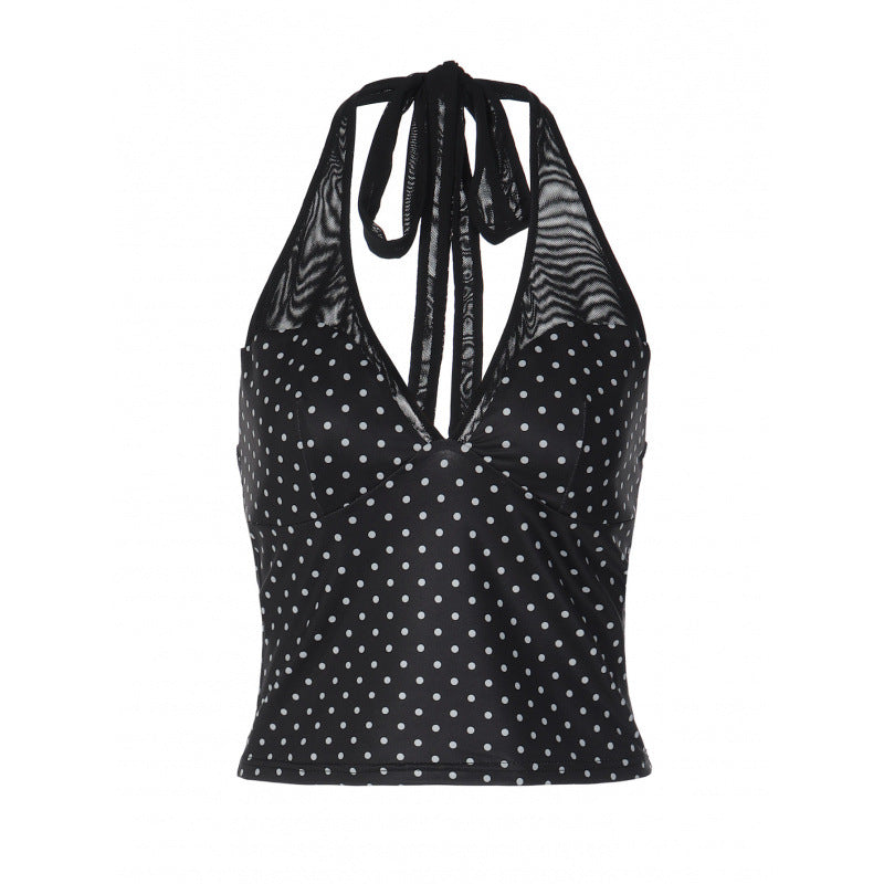 Damen Polka-Dot Top mit V-Ausschnitt und spezifischem Schnitt EB