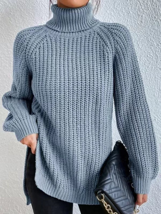 Damen Strickpullover mit hohem Kragen und strukturiertem Wabenmuster EB