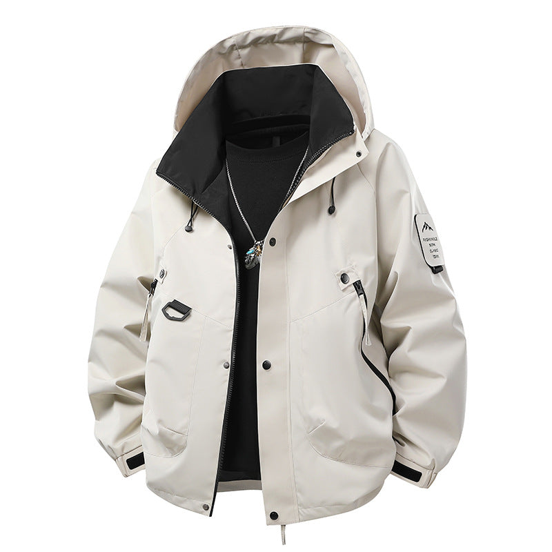Herren wind- und wasserdichte Softshell-Outdoorjacke mit verstaubarer Kapuze, Utility-Taschen und verstellbaren Bündchen EB