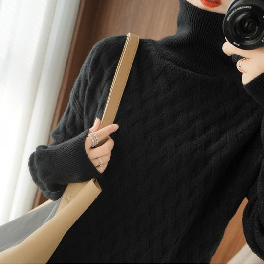 Damen Chunky Strick Rollkragenpullover EB