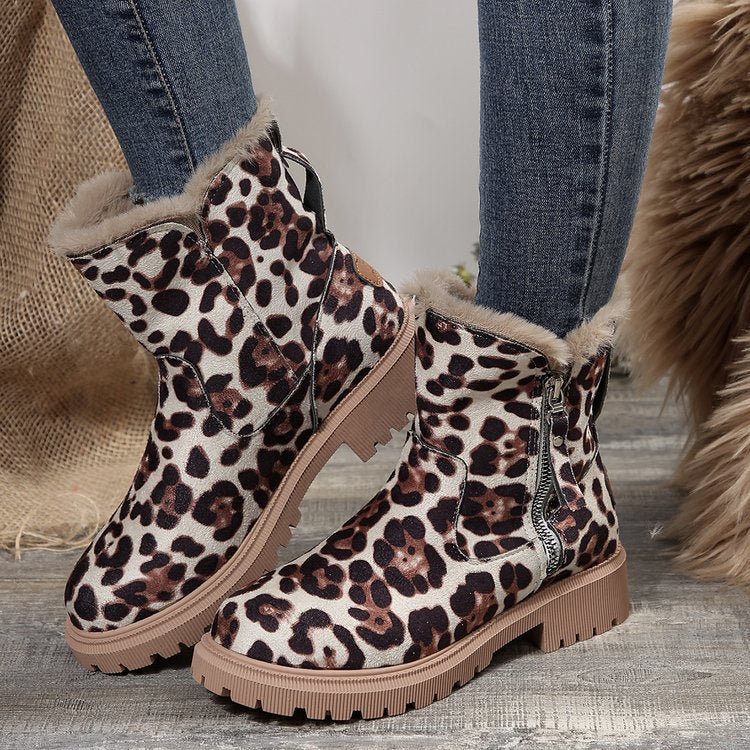 Damen  gefütterte Kurzstiefel aus Veloursoptik mit Teddy-Futter und seitlichem Reißverschluss EB