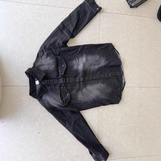 Herren nan locker geschnittenes Jeansstoff-Overshirt mit Pattentaschen und abgerundetem Saum EB