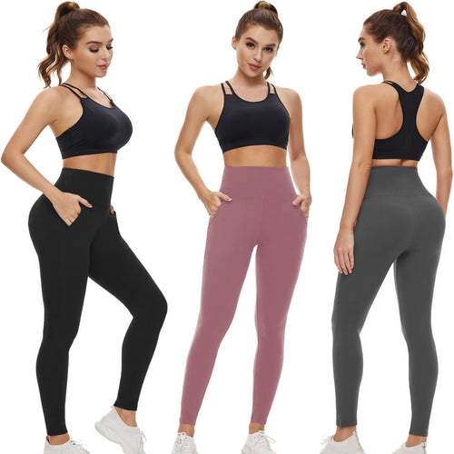 Damen Hochtaillierte Sportleggings mit Taschen EB