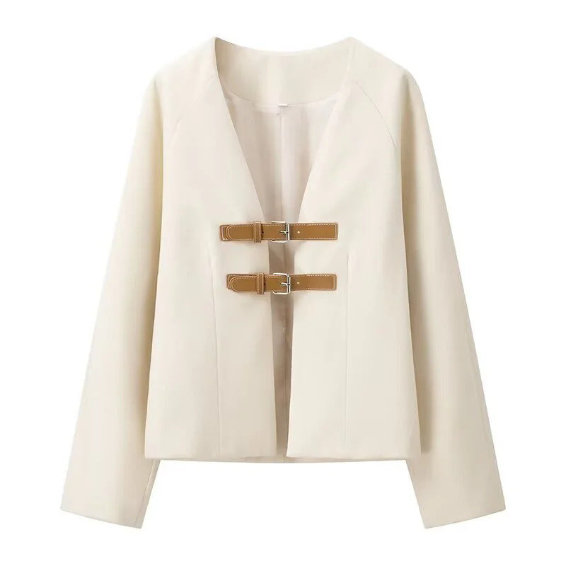 Damen elegante Kurzjacke mit praktischen Schnallenverschlüssen EB