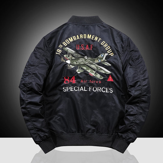 Herren Bomberblouson im Military-Patchstil mit Ärmel-Utilitytasche und geripptem Kragen EB