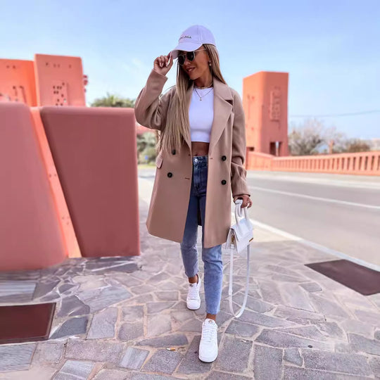 Damen Oversized Trenchcoat mit doppelter Knopfleiste und breitem Kragen EB