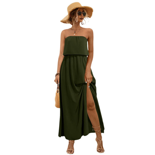 Damen Maxikleid mit trägerlosem Design und seitlichem Schlitz EB