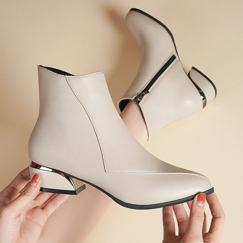 Damen elegante Ankle-Boots mit modischem Blockabsatz und spitzem Zehenbereich EB