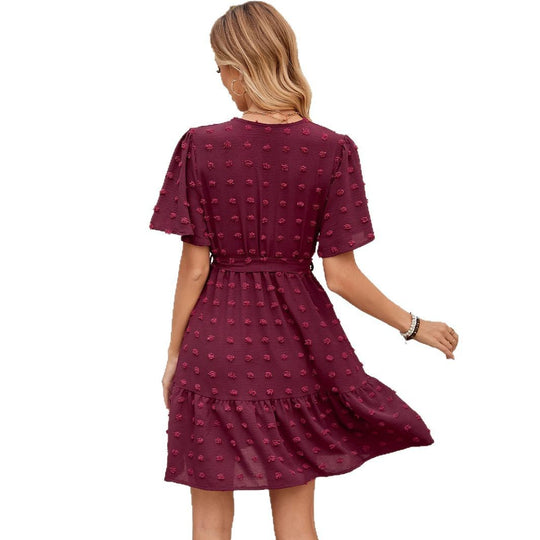Damen Wickelkleid mit stilvollen 3D-Blüten-Details und elastischem Taillenbund EB