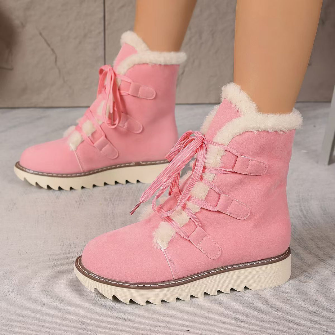 Damen  kurze gefütterte Schnürboots mit Teddyfutter, gesteppter Laufsohle und ergonomischem Komfortfußbett EB