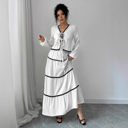 Damen Maxikleid mit Rüschen und Schnürung EB