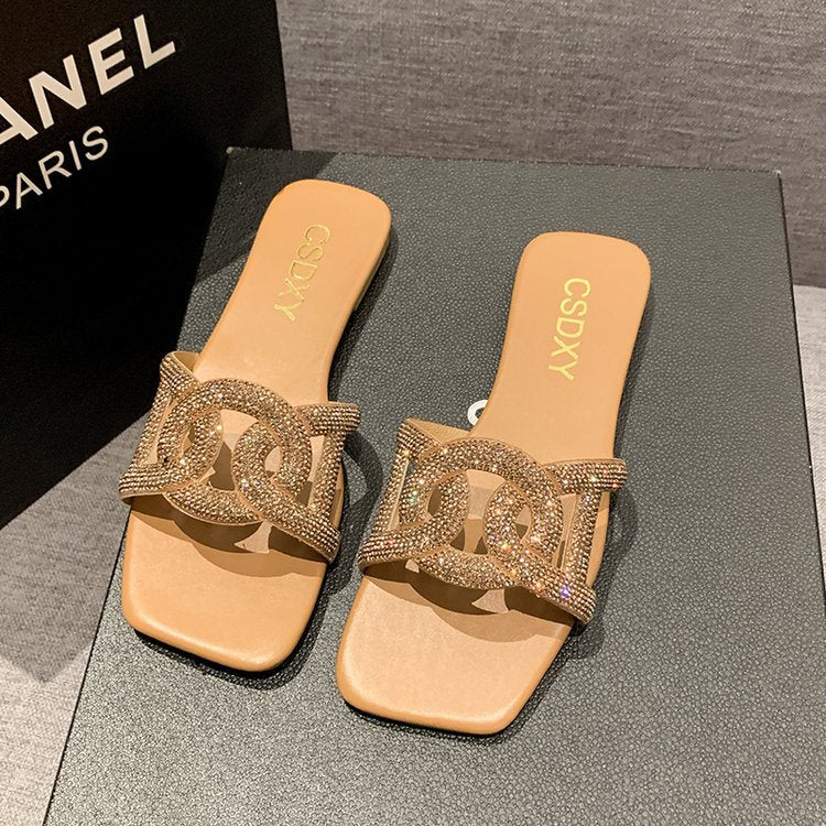 Damen glamouröse Mules mit funkelnder Schmuckverzierung EB