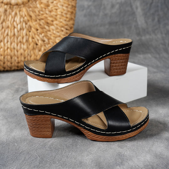 Damen Plattform-Sandalen mit gekreuztem Riemen und komfortablem Blockabsatz EB