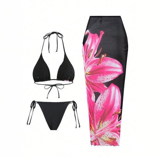 Damen Bikiniset mit floralem Wickelrock EB