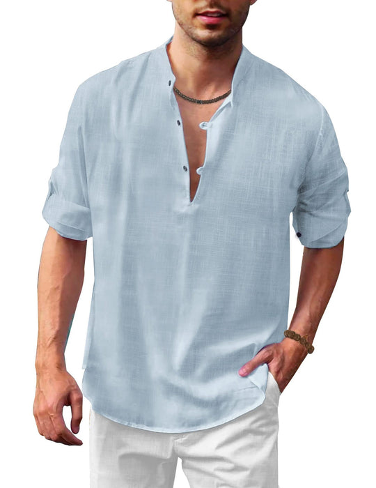 Herren lässiges Leinenhemd mit kurzes Arm und Knopfdetail EB