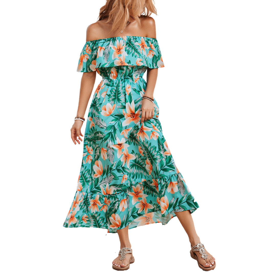 Damen Off-Shoulder Maxikleid mit floralem Design und elastischem Taillenbund EB