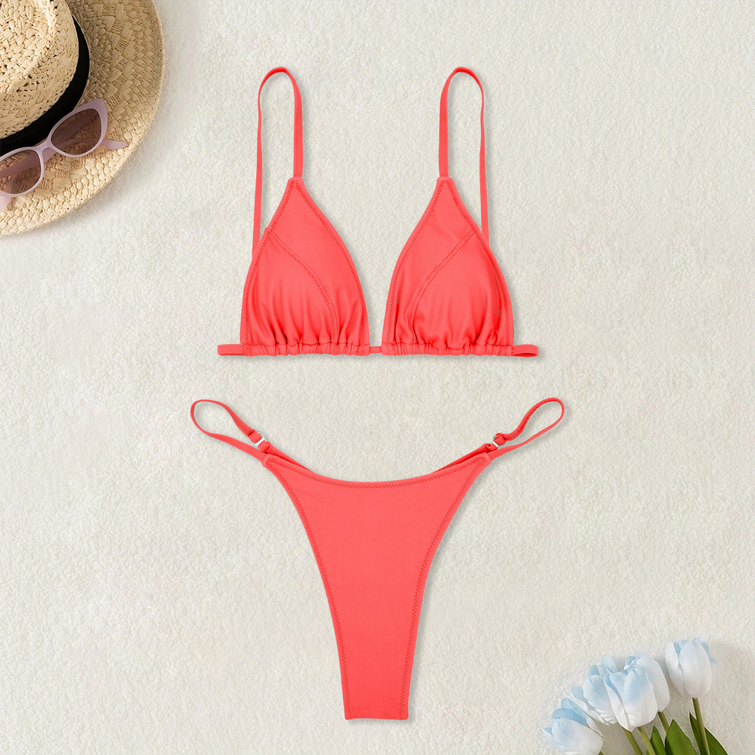 Damen Triangel-Bikini mit ultra-hohem Beinausschnitt und feiner Raffung EB