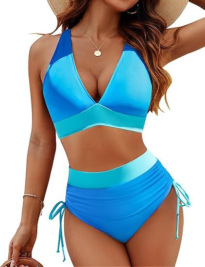 Damen Bikiniset mit verstellbarem Bund und sportlichem V-Ausschnitt EB