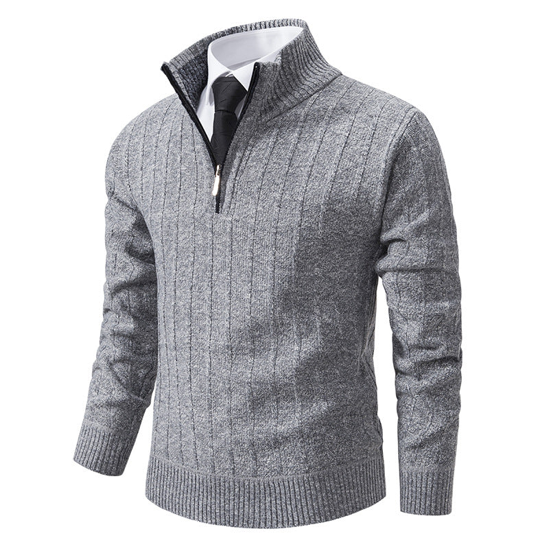 Herren nan Halbzip-Strickpullover mit strukturierter Zopfoptik, wärmendem Stehkragen und schmaler Silhouette EB