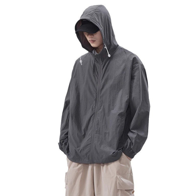 Herren leichte Windjacke mit praktischen Taschen und verstellbarem Kapuzen-Design EB