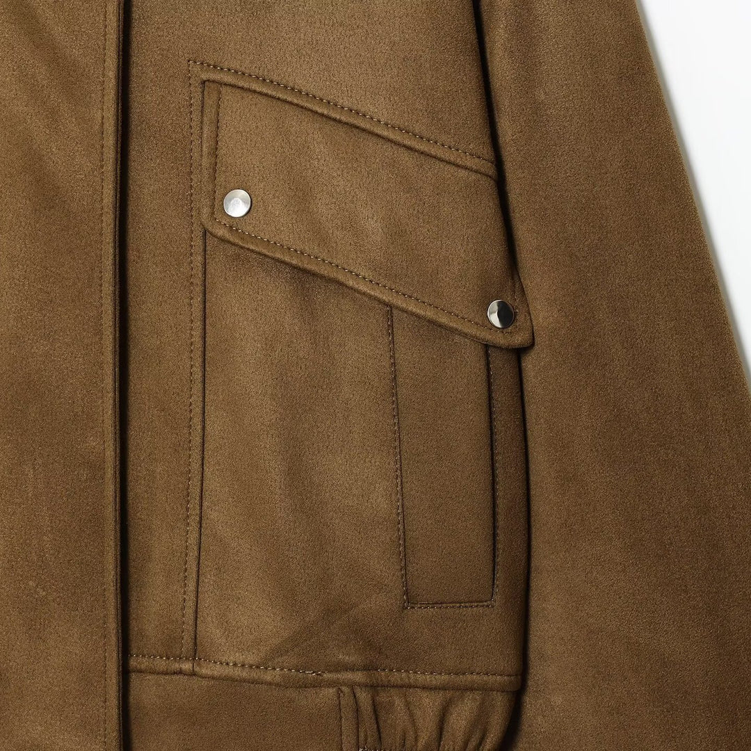 Damen moderne Utility-Jacke mit hochgeschlossenem Kragen und praktischen Taschen EB