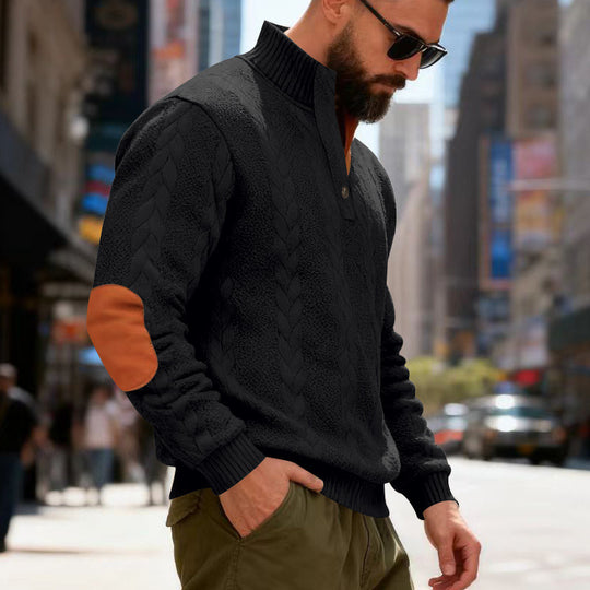Herren gestrickter Pullover mit Kontrastdetails und modernem Knopfverschluss EB