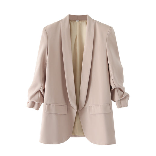 Damen eleganter Blazer mit gekrempelten Ärmeln und praktischen Taschen EB