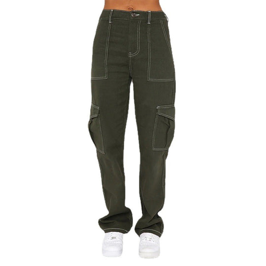 Damen Cargo-Jeans mit hohem Bund und geradem Bein EB