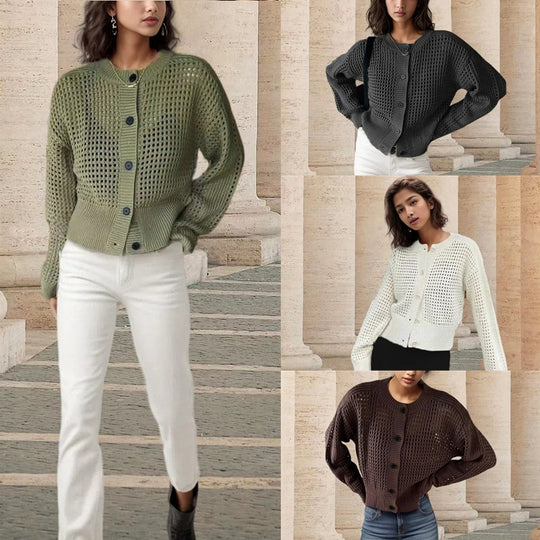 Damen Grobstrickjacke mit durchbrochenem Design und lässigem Schnitt EB