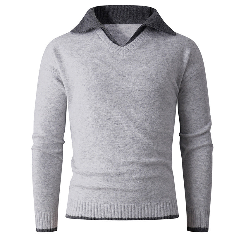 Herren eleganter V-Ausschnitt Pullover mit kontrastierendem Kragen EB