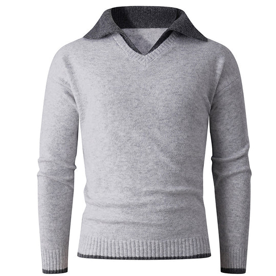 Herren eleganter V-Ausschnitt Pullover mit kontrastierendem Kragen EB