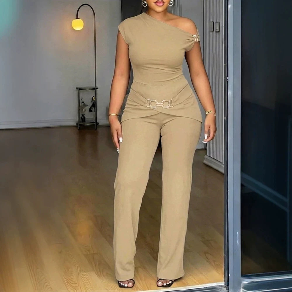 Damen Elegantes One-Shoulder Jumpsuit EB