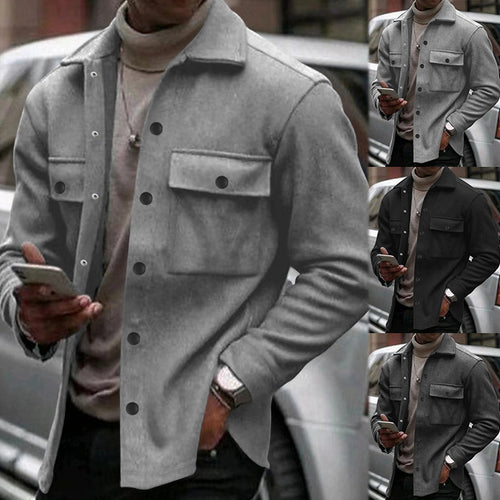 Herren nan Wollmix-Hemdjacke mit aufgesetzten Brusttaschen durchgehender Knopfleiste und Kentkragen EB