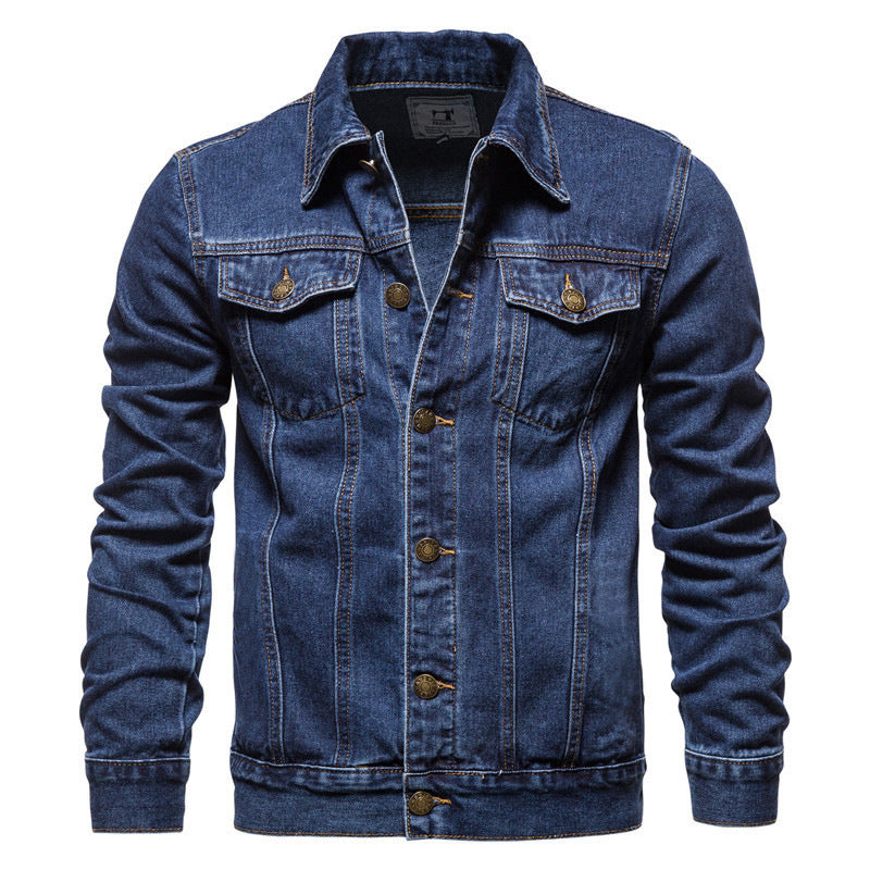 Herren nan taillierte Jeansjacke mit Brusttaschen, durchgehender Knopfleiste und Kontrastnähten EB