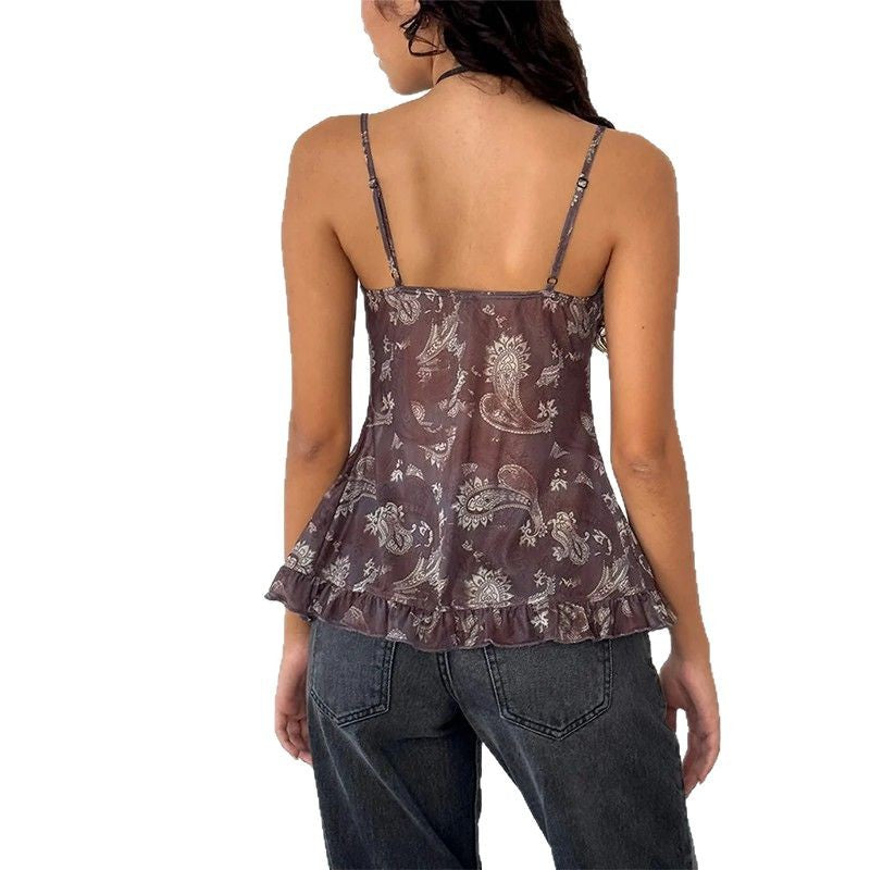 Damen Nostalgiisches Karo-Trägertop mit Rüschendetails EB