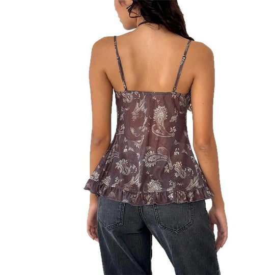 Damen Nostalgiisches Karo-Trägertop mit Rüschendetails EB