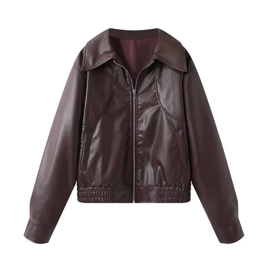 Damen Kunstlederblousonjacke mit weitem Schnitt und lässigen Details EB