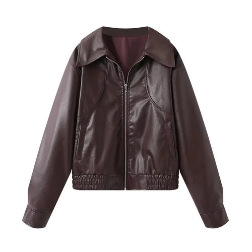 Damen Kunstlederblousonjacke mit weitem Schnitt und lässigen Details EB