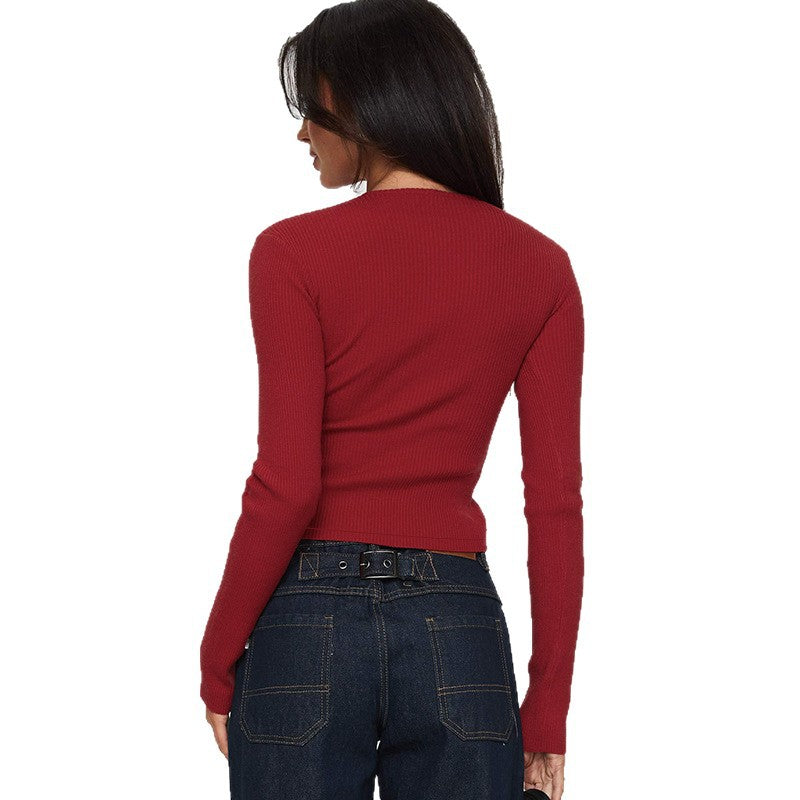 Damen Kurz geschnittene Rippstrick-Cardigan mit Knopfleiste EB