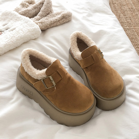 Damen Komfort Clogs mit warmem Kunstfell und modischem Riemen EB