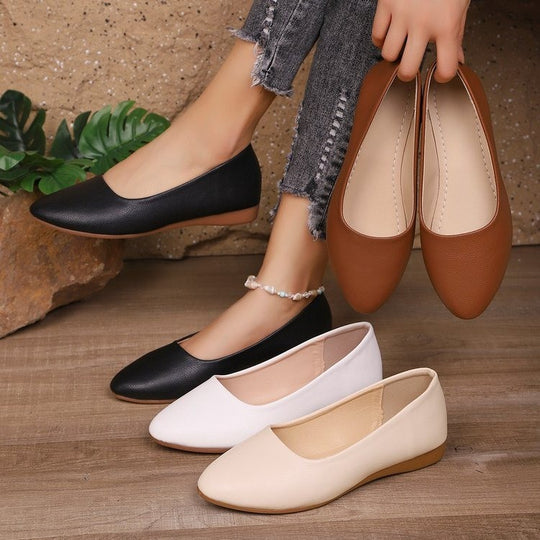 Damen Ballerinas aus weichem Leder mit elegantem Schalen-Ausschnitt EB