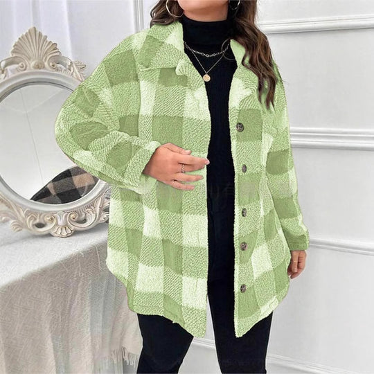 Damen kuschelige Karojacke mit Knopfverschluss und oversized Schnitt EB