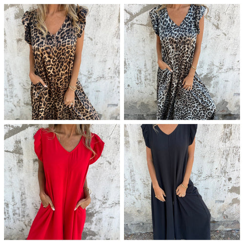 Damen Leichtes Maxikleid im modischen Leopardenlook mit Seitentaschen EB