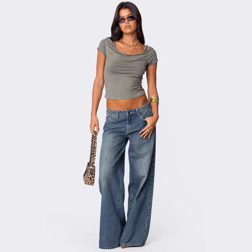Damen lässige Schlagjeans mit weitem Bein EB