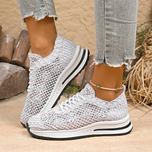 Damen  gestrickte Slip-On Plateau-Sneaker mit atmungsaktivem Obermaterial und gepolstertem Komfortfußbett EB