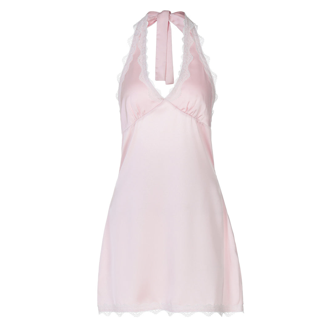 Damen sexy Nachtkleid mit elegantem Spitzenkragen und verstellbaren Bändern EB