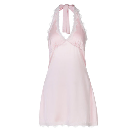 Damen sexy Nachtkleid mit elegantem Spitzenkragen und verstellbaren Bändern EB