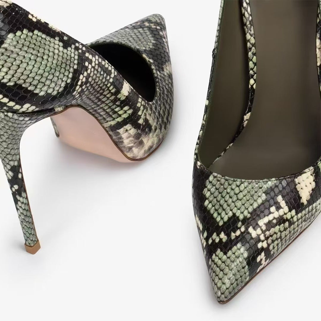 Femme Spitz-Zehen High-Heeled Python-Print Pumps EB
